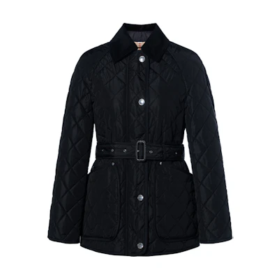 (Women) Burberry FW23 Black Fitted Cotton Jacket Mid-Length Coat 8071843