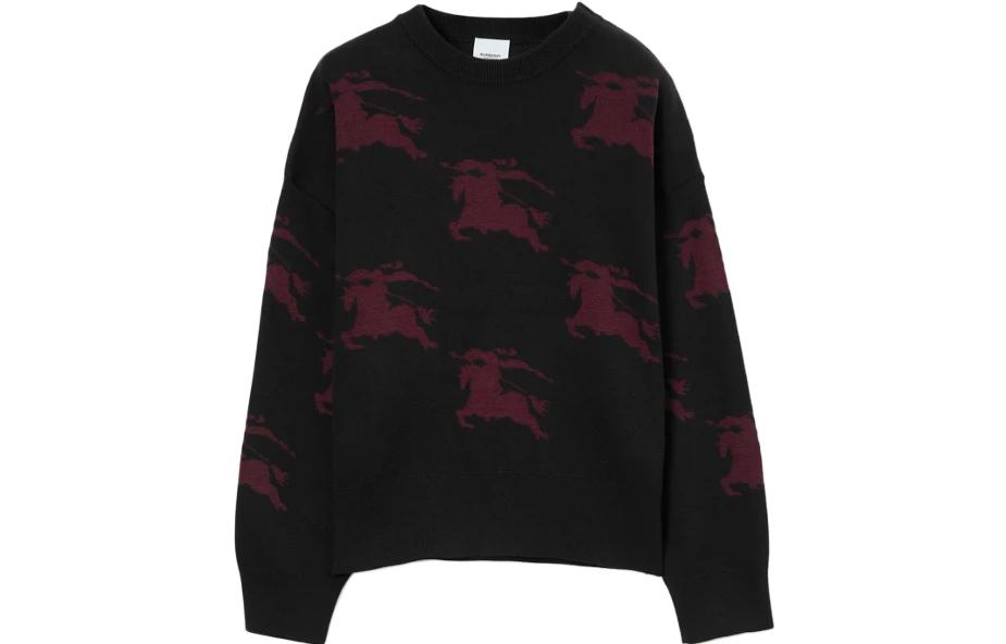 Order (Women) Burberry FW23  Black Printed Crewneck Knit Long Sleeve Sweater 80718601