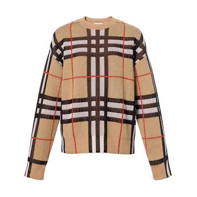 (Women) Burberry FW23 Brown Checkered Crewneck Sweater. 8070354A7026