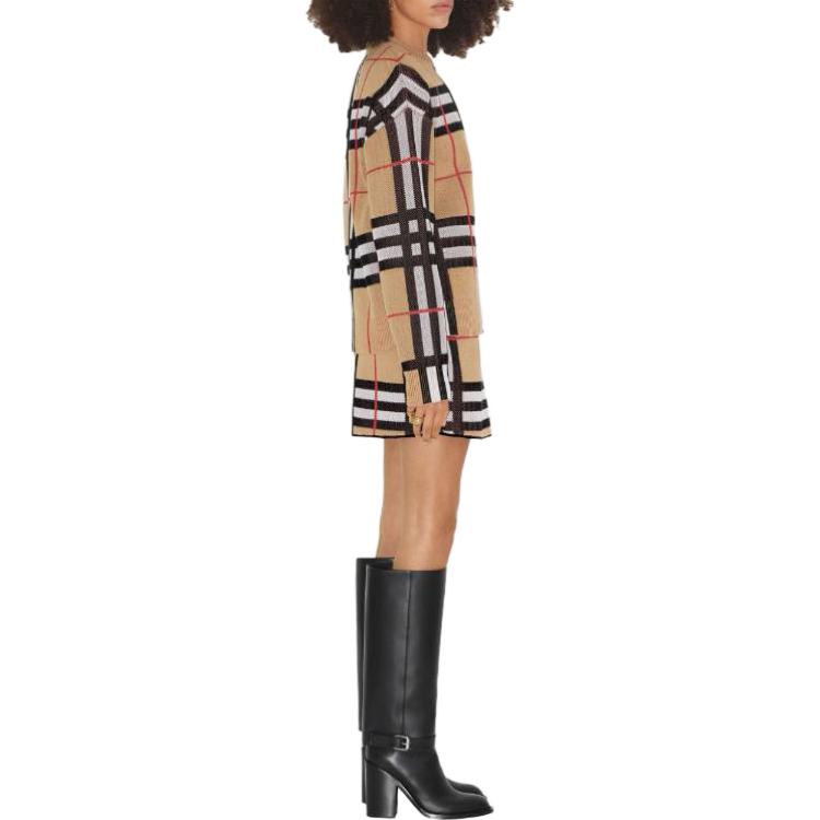 Details for (W) Burberry FW23 Sweater Cek Kotak Coklat Leher Bulat. 8070354A7026