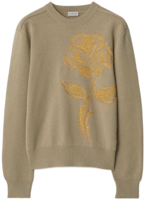 (W) バーバリー FW23 ブラウン ローズ アップリケ クルーネック カジュアルセーター 80775001 Buy (W) バーバリー FW23 ブラウン ローズ アップリケ クルーネック カジュアルセーター 80775001