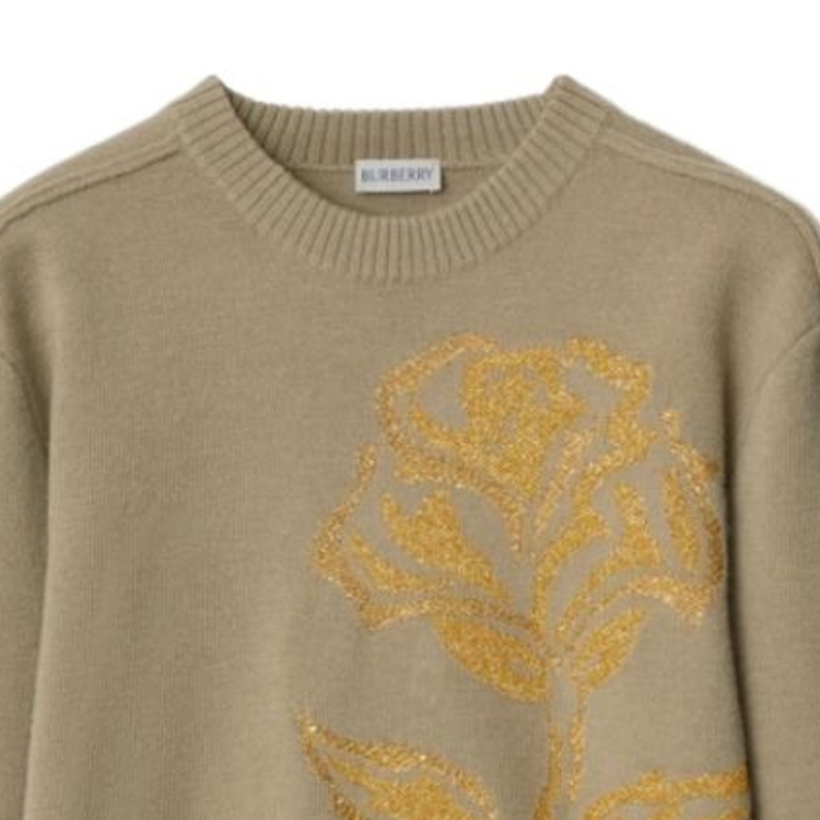 Lookbook (W) バーバリー FW23 ブラウン ローズ アップリケ クルーネック カジュアルセーター 80775001