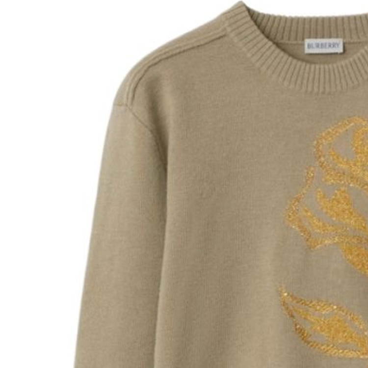 Shop (W) バーバリー FW23 ブラウン ローズ アップリケ クルーネック カジュアルセーター 80775001