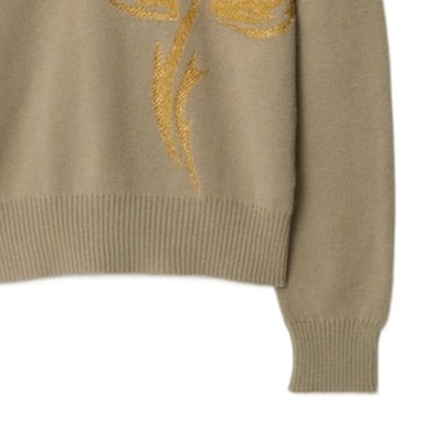 (W) バーバリー FW23 ブラウン ローズ アップリケ クルーネック カジュアルセーター 80775001 Sizing (W) バーバリー FW23 ブラウン ローズ アップリケ クルーネック カジュアルセーター 80775001