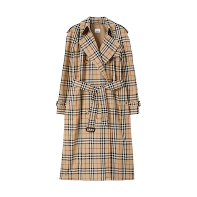 (Women) Burberry FW23 Check Print Double-Breasted Trench Coat Beige. 80727161