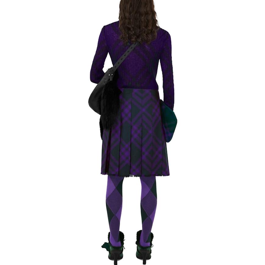 Shop (W) 버버리 FW23 체크 프린지 맥시 드레스 - 다크 로얄 퍼플. 80780131