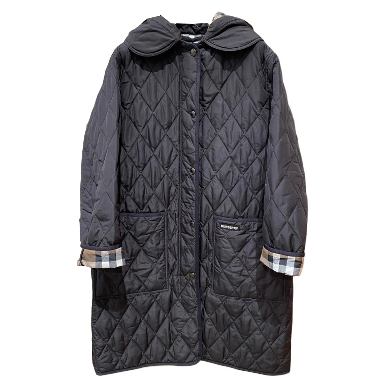 (Women) Burberry FW23  Checkered Hooded Zip-Up Long Sleeve Cotton Jacket Black 80842091