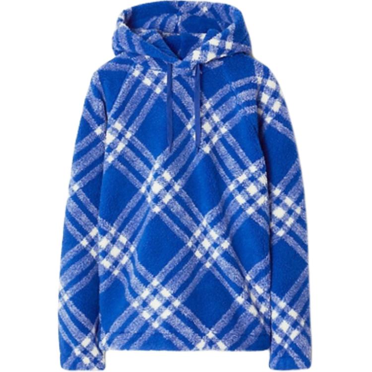 (Women) Burberry FW23  Checkered Hoodie Knight Blue Loose Fit Long Sleeve 80782761