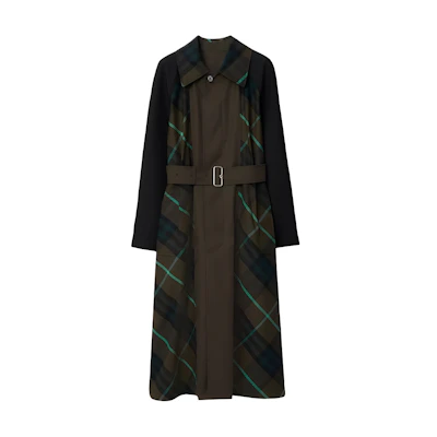 (Women) Burberry FW23 Colorblock Check Belted Long Sleeve Trench Coat Multicolor 80773641