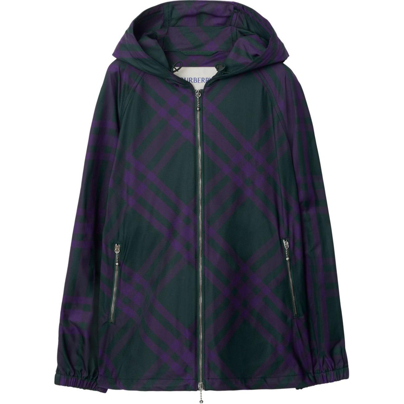 (Women) Burberry FW23  Colorblock Check Hooded Zip-Up Jacket Multicolor. 80790111