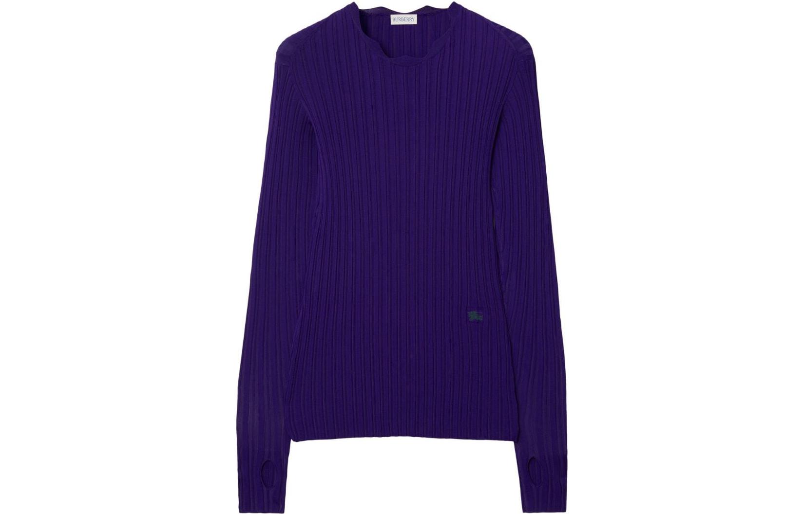 (Women) Burberry FW23  Colorblock Knit Long Sleeve Sweater Purple. 80776851
