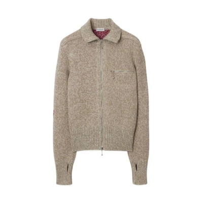 (Women) Burberry FW23 Gray Knit Pullover with Zip and Collared Design. 80776891