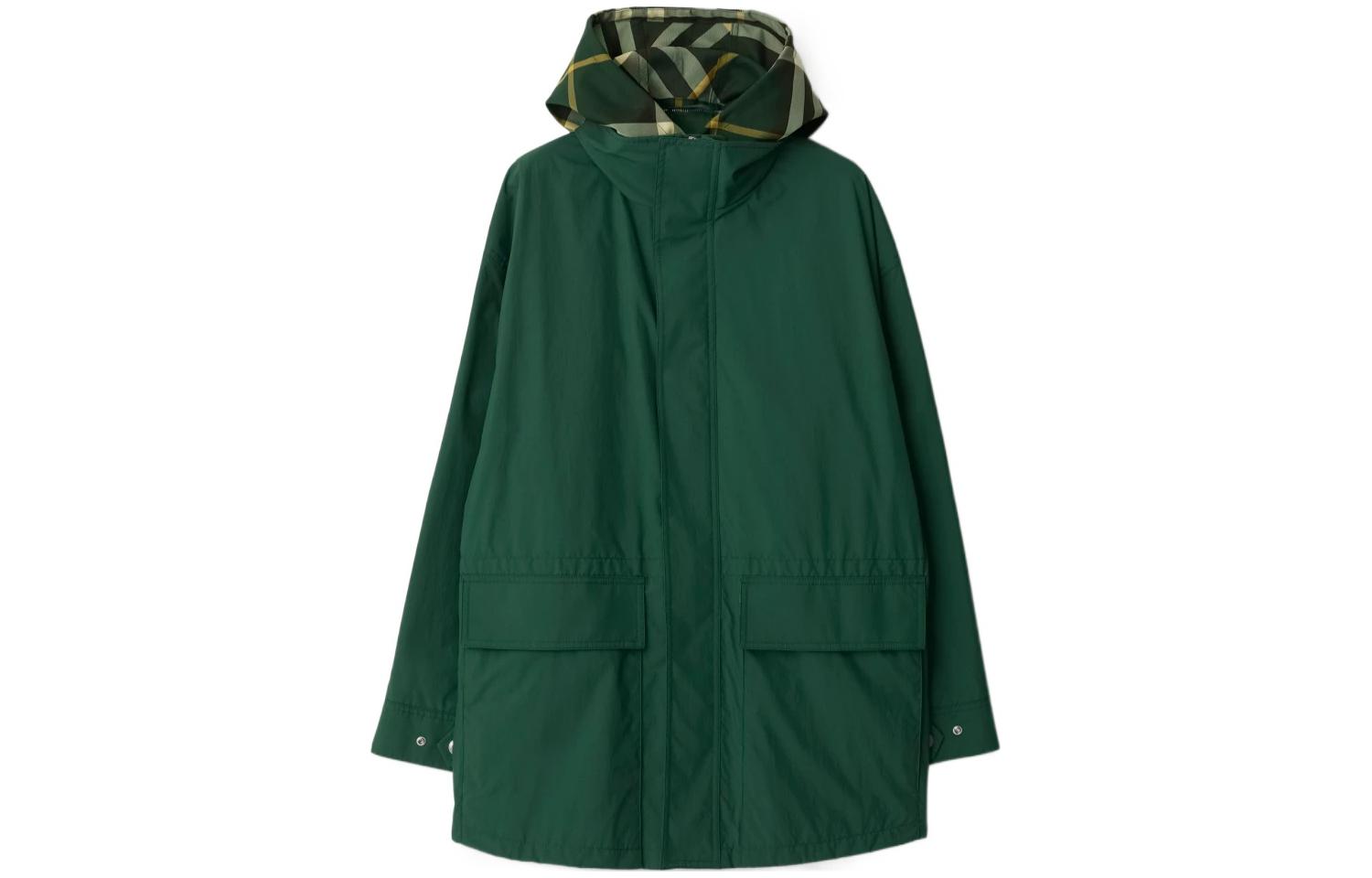 (Women) Burberry FW23  Green Plaid Hooded Loose Fit Jacket. 80838201