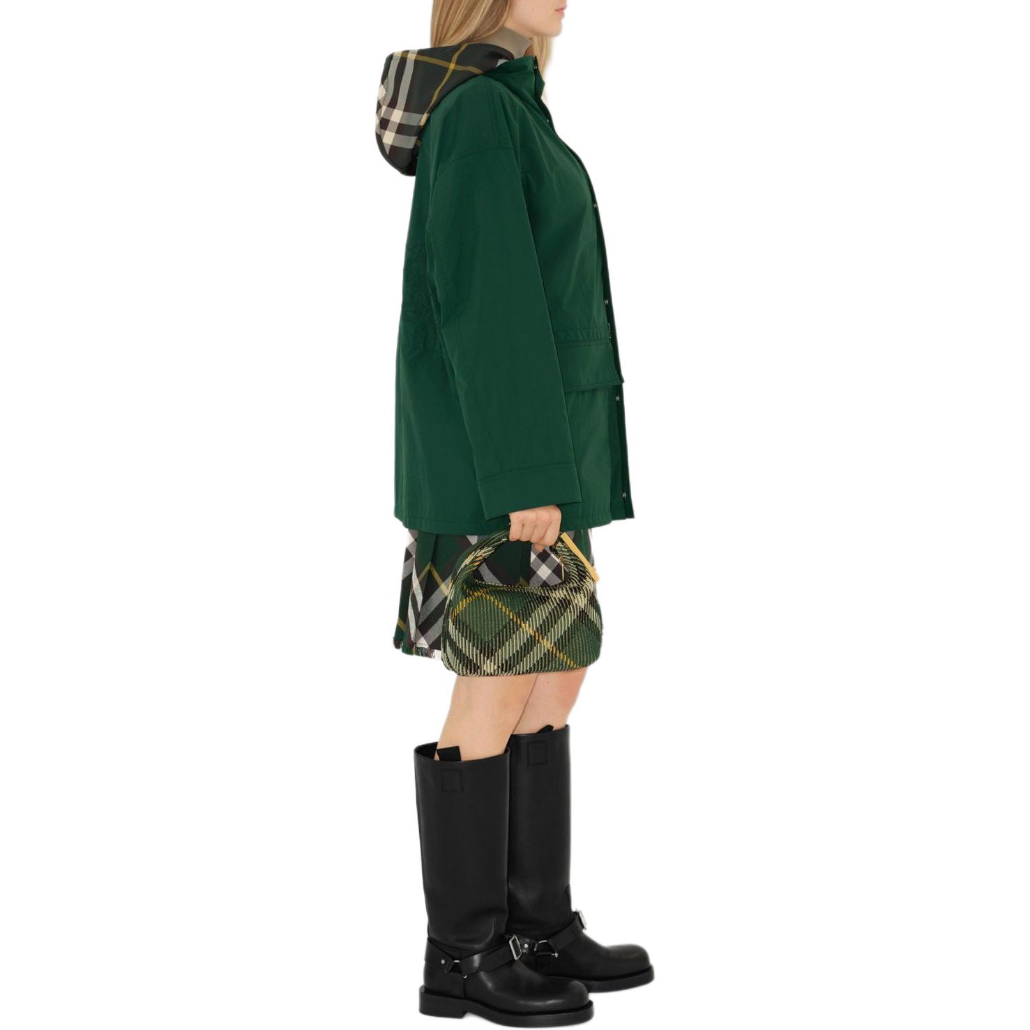 Details for (W) 巴宝莉 FW23 绿色格纹连帽宽松夹克. 80838201