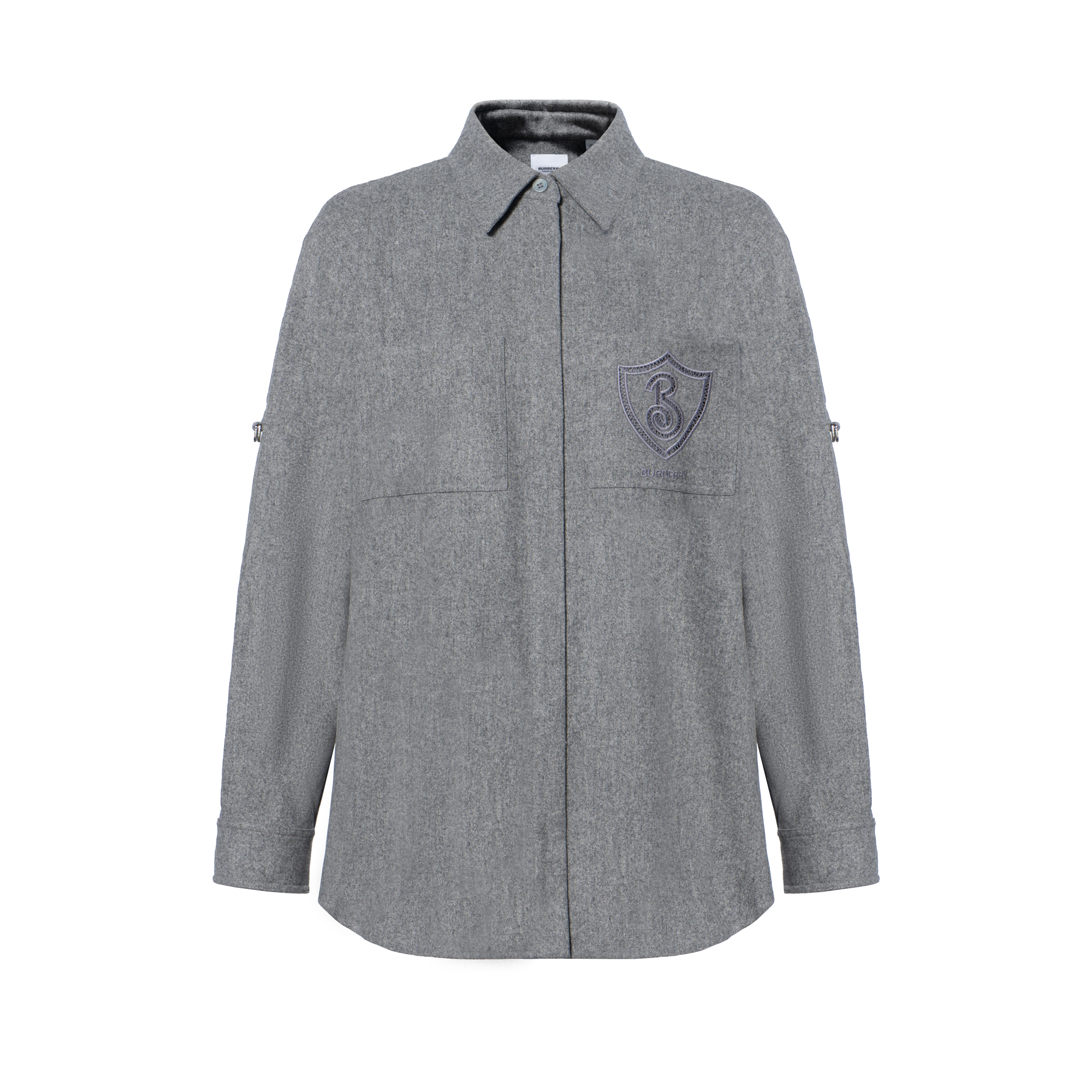 (Women) Burberry FW23  Grey Long-Sleeve Casual Collared Shirt. 80719141