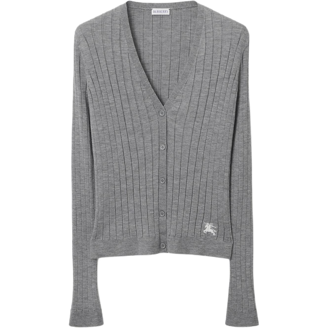 (Women) Burberry FW23  Grey V-neck Single-breasted Knit Cardigan Sweater. 80808881