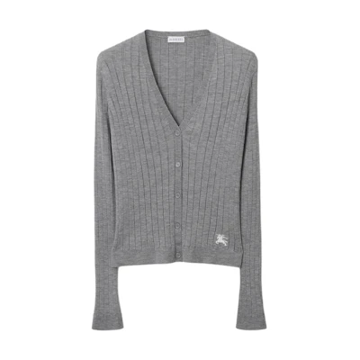 (Women) Burberry FW23 Grey V-neck Single-breasted Knit Cardigan Sweater. 80808881