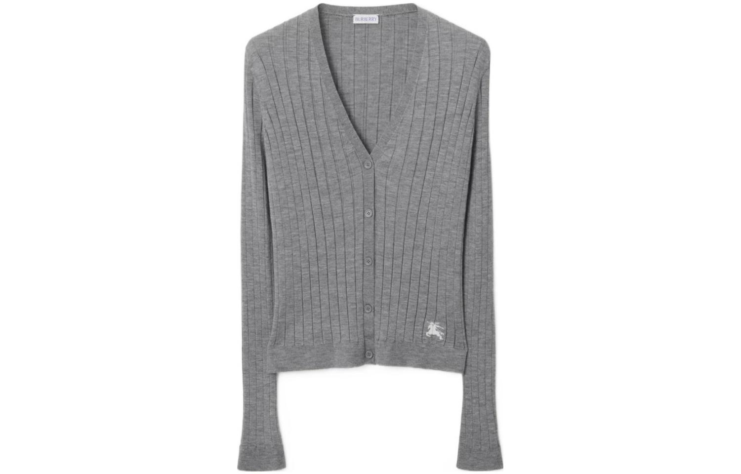 Order (W) Burberry FW23 Kelabu Kardigan Rajutan V-Leher Single-Breasted. 80808881