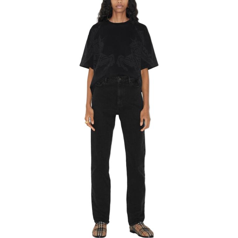 Shop (W) 博柏利 FW23 高腰黑色牛仔裤带标志贴片。 80718901