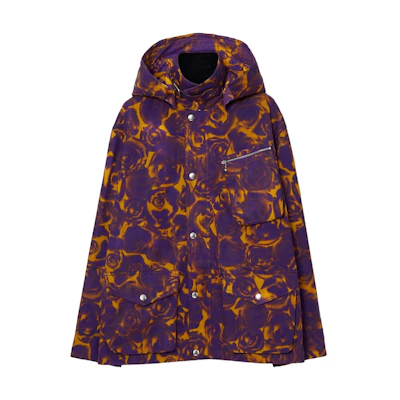 (Women) Burberry FW23 Hooded Jacket with Rose Print in Autumn Pear Yellow. 80772791