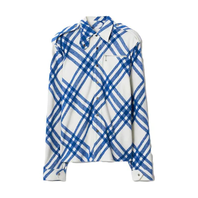 (Women) Burberry FW23 Knight Blue Check Print Long Sleeve Shirt. 80774641