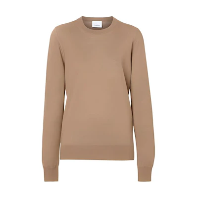 (Women) Burberry FW23 Light Brown Solid Color Knit Crewneck Long Sleeve Sweater 80750171