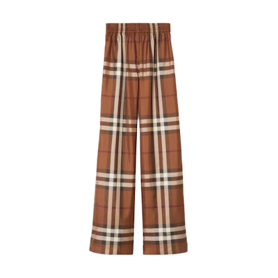(Women) Burberry FW23 Multicolor Plaid Print Wide-Leg Casual Pants. 80722421