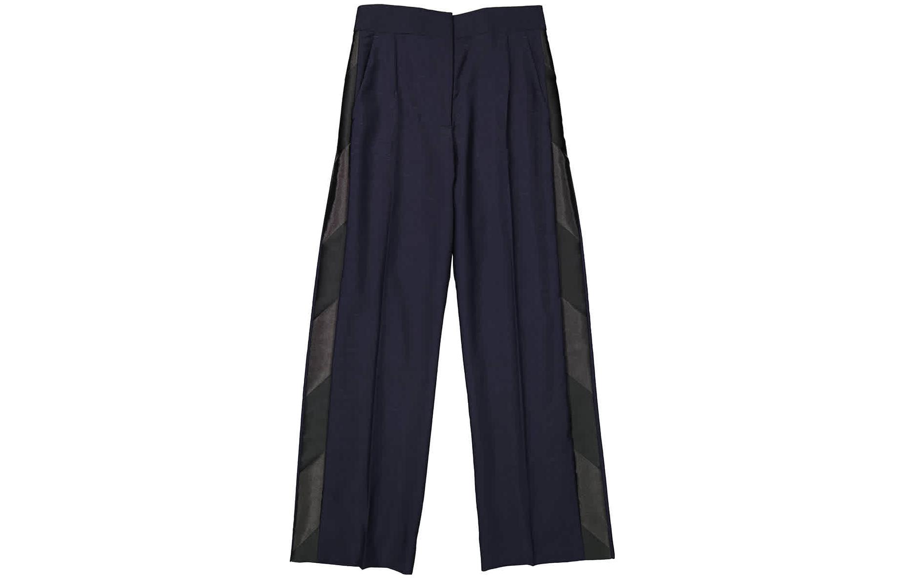 (Women) Burberry FW23  Navy Blue Wide-Leg Zipper Casual Pants. 80402781