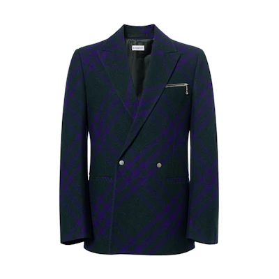 (Women) Burberry FW23 Plaid Double-Breasted Long Sleeve Blazer Deep Purple 80768521