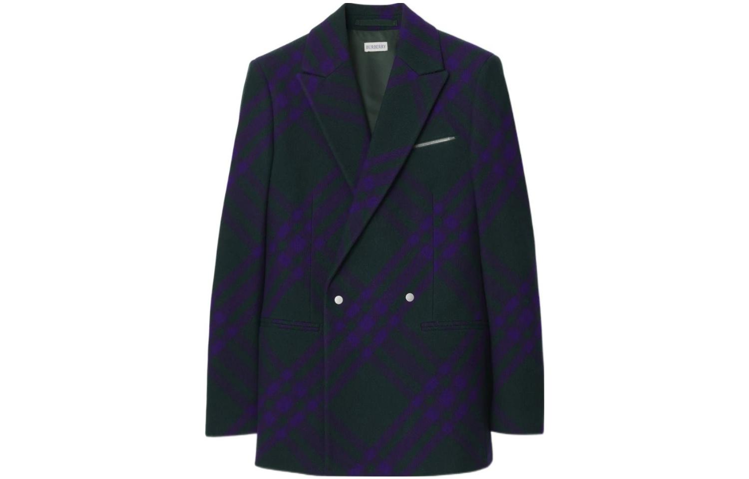 Order (Women) Burberry FW23  Plaid Double-Breasted Long Sleeve Blazer Deep Purple 80768521