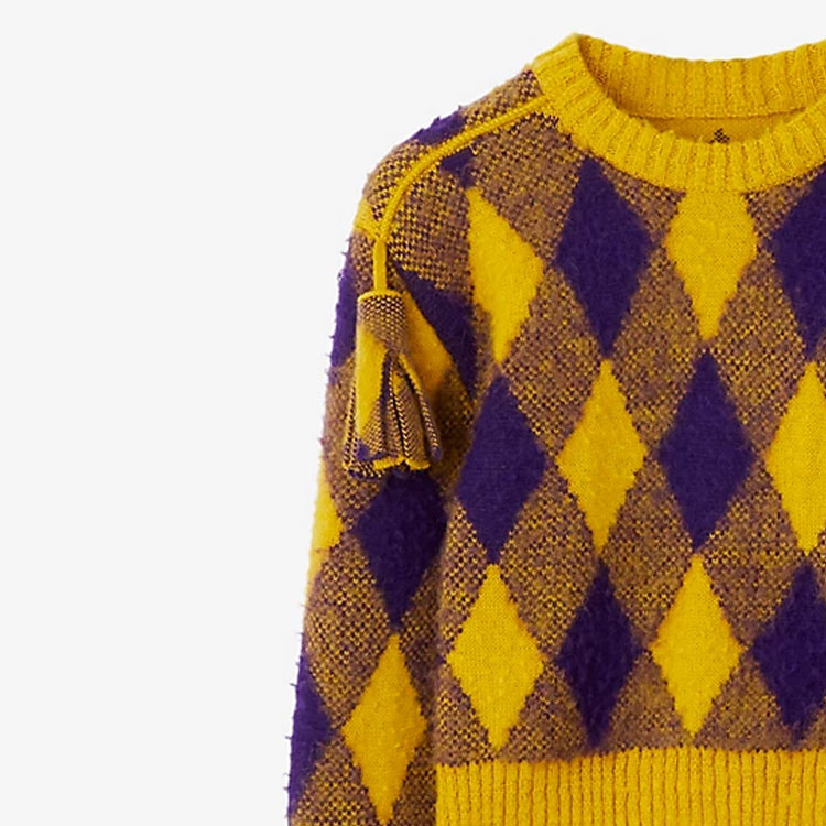 Sizing (W) 버버리 FW23 체크 자카드 니트 프린지 스웨터 - 가을 오커 컬러. 80769451