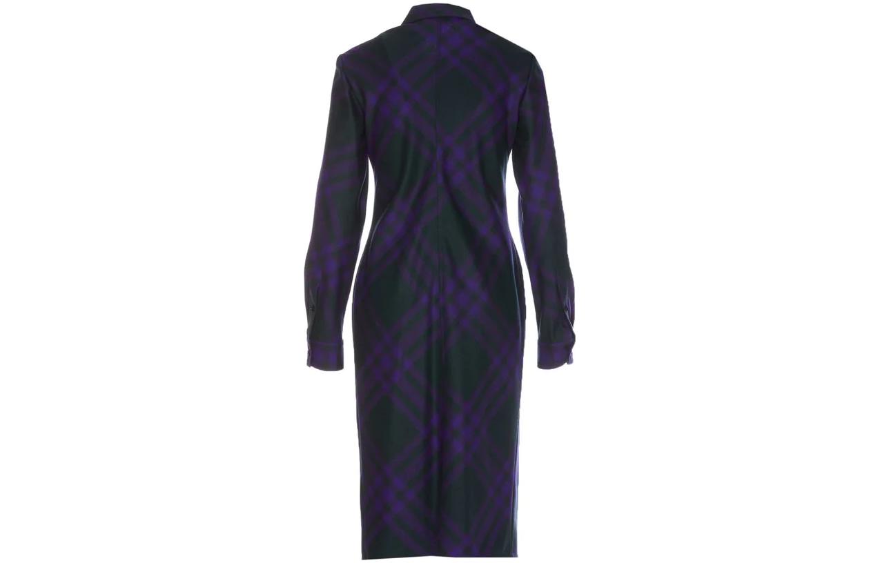 Lookbook (W) Burberry FW23 紫色格紋長袖扣式襯衫連身長裙 80767431