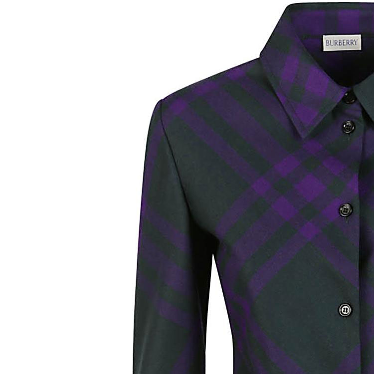 Shop (W) Burberry FW23 紫色格紋長袖扣式襯衫連身長裙 80767431