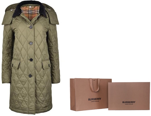(W) Burberry FW23 Coat Quilted Single-Breasted Hijau Militer. 80712351 1