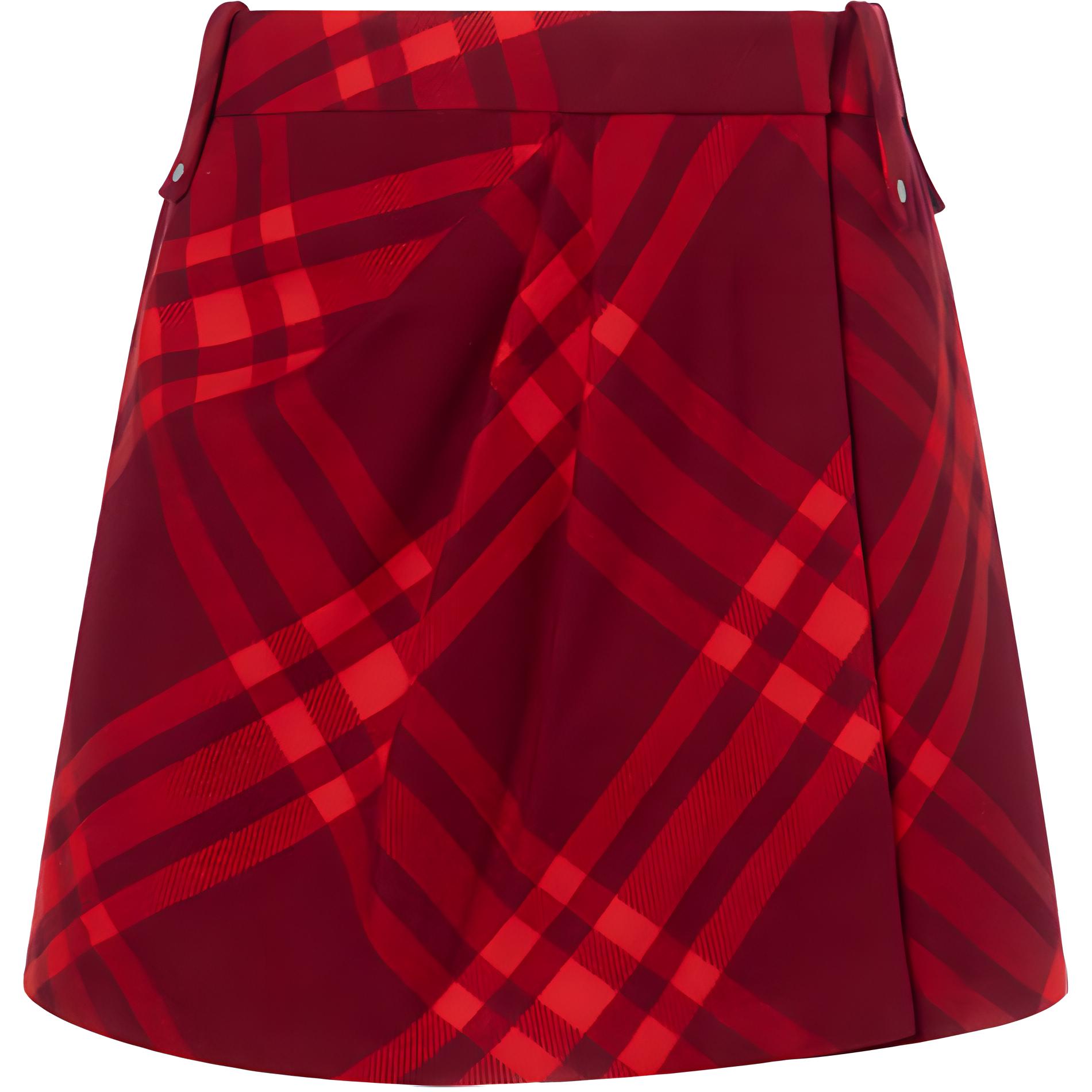 (Women) Burberry FW23  Raspberry Red Check Pleated Casual Skirt. 80778141