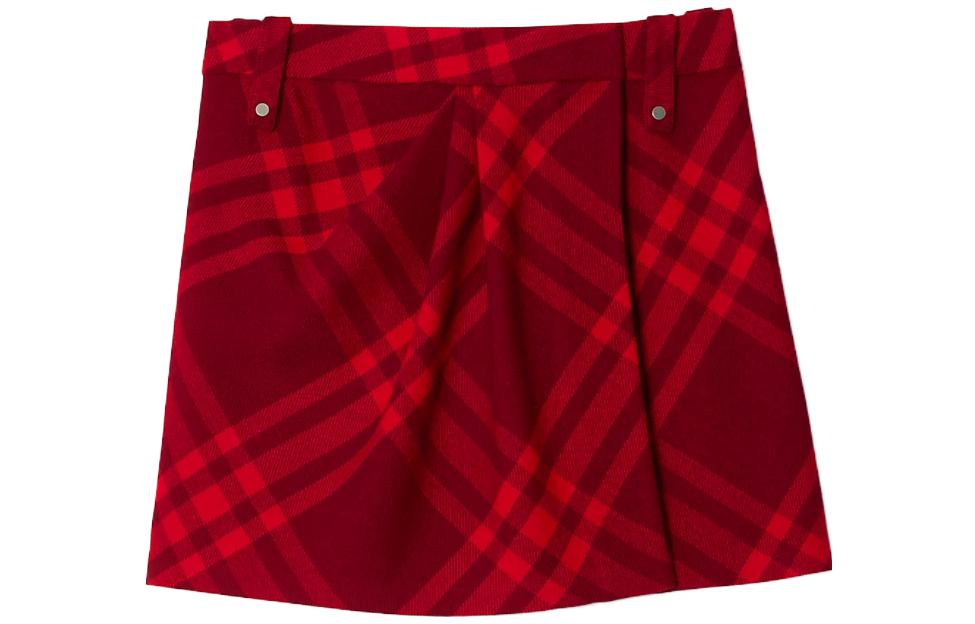 (Women) Burberry FW23  Raspberry Red Check Pleated Casual Skirt. 80778141 圖 2