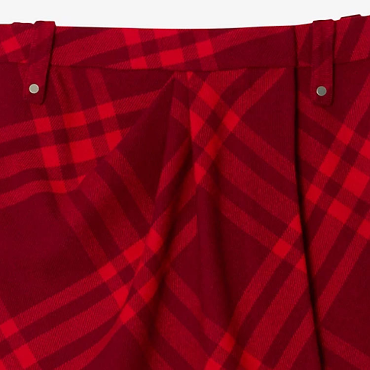 (Women) Burberry FW23  Raspberry Red Check Pleated Casual Skirt. 80778141 圖 4