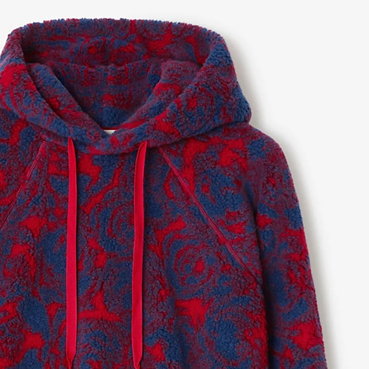 Shop (W) 博柏利 FW23 玫瑰印花抓绒连帽衫 - 柱状红色 80796291