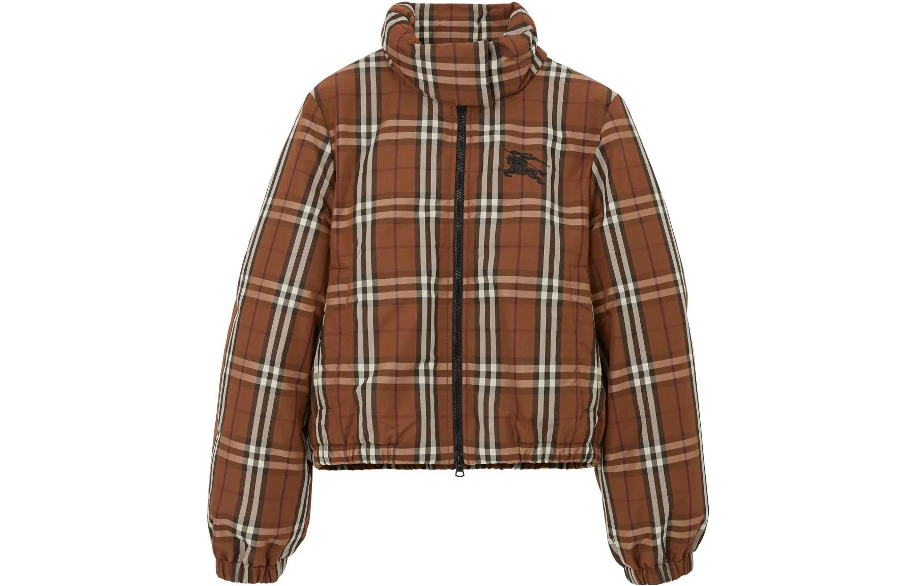 (Women) Burberry FW23  Short Puffer Jacket with Check Pattern in Brown. 80740341