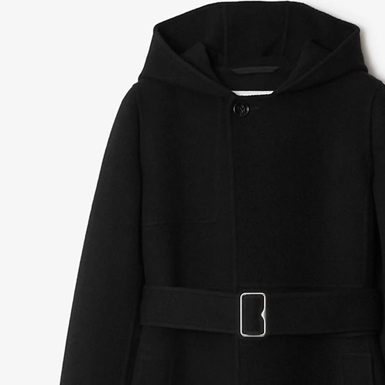 (Women) Burberry FW23  Solid Color Waist-Tie Hooded Long Coat - Black 80776941 圖 3