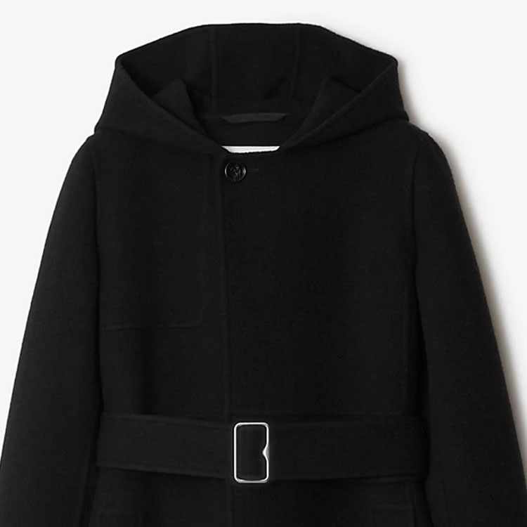 (Women) Burberry FW23  Solid Color Waist-Tie Hooded Long Coat - Black 80776941 圖 4