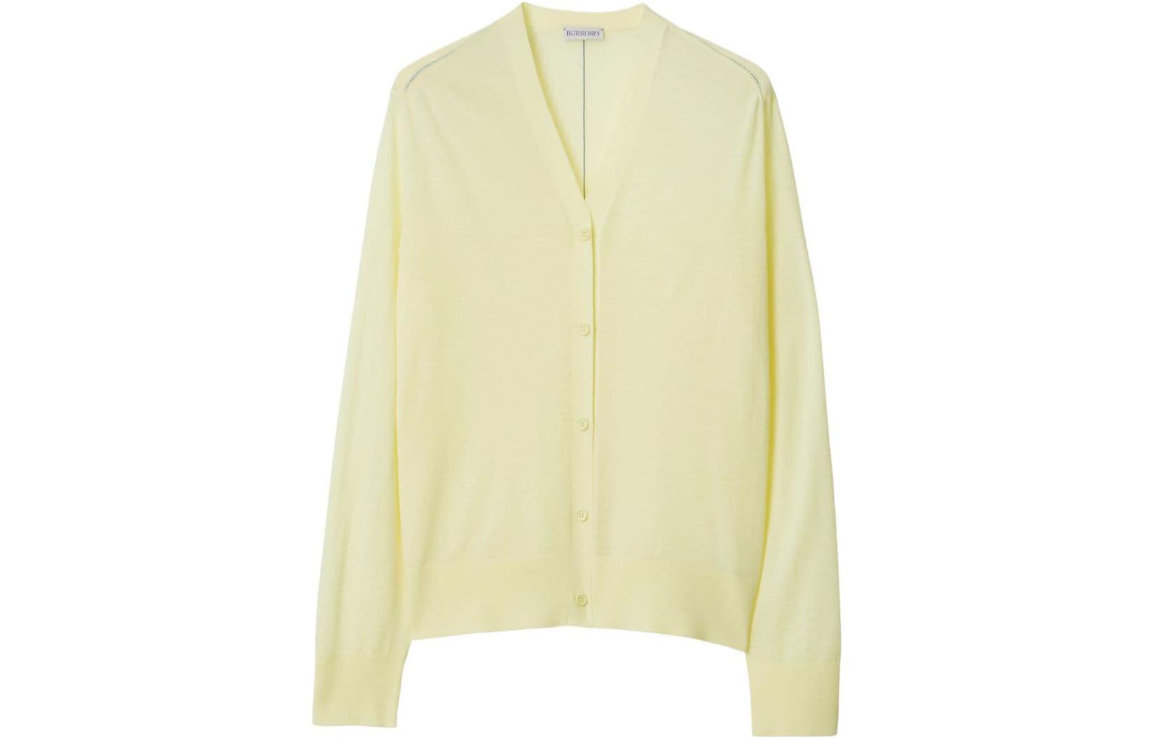 (Women) Burberry FW23  Solid V-Neck Button Long Sleeve Knit Sweater Yellow. 80836361