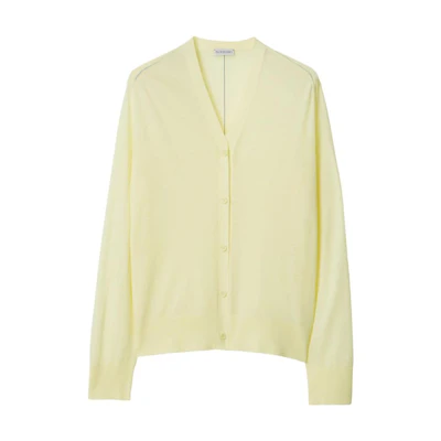 (Women) Burberry FW23 Solid V-Neck Button Long Sleeve Knit Sweater Yellow. 80836361