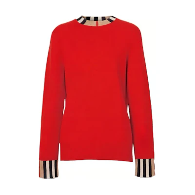 (Women) Burberry FW23 Striped Red Crewneck Pullover Sweater. 80732101