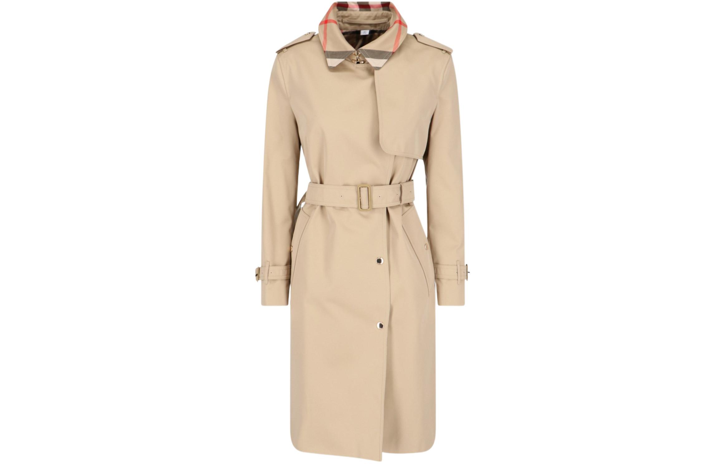 (Women) Burberry FW23  Trench Coat with Belt and Check Details in Khaki. 80763631 圖 2