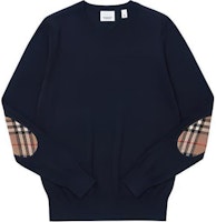 (Women) Burberry FW23 Two-Tone Check Crewneck Knit Sweater Navy Blue 80750121 (Women) Burberry FW23 Two-Tone Check Crewneck Knit Sweater Navy Blue 80750121