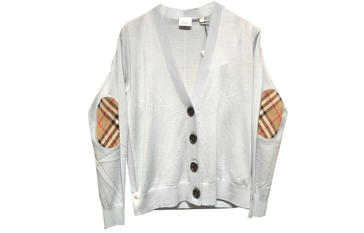 Order (W) Cárdigan Burberry FW23 de Punto Gris-Azul con Patrón de Cuadros. 80741981