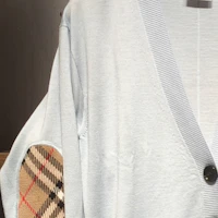 Shop (Women) Burberry FW23 V-Neck Grey-Blue Knitted Cardigan with Check Pattern. 80741981