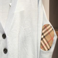 Details for (Women) Burberry FW23 V-Neck Grey-Blue Knitted Cardigan with Check Pattern. 80741981