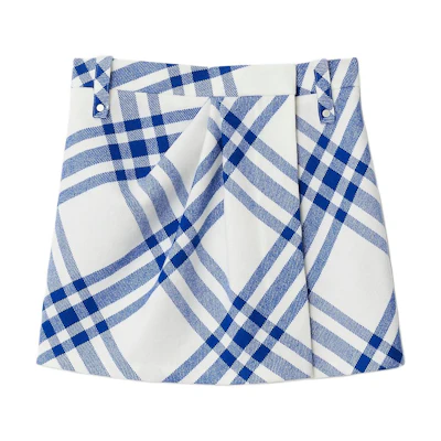 (Women) Burberry FW23 Colorblock Plaid Pleated Mini Skirt Women’s Blue 80774611